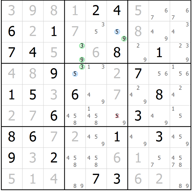 Position des candidats pour la solution de la Gr 48 page 51 du magazine de sudoku Maestro n° 104