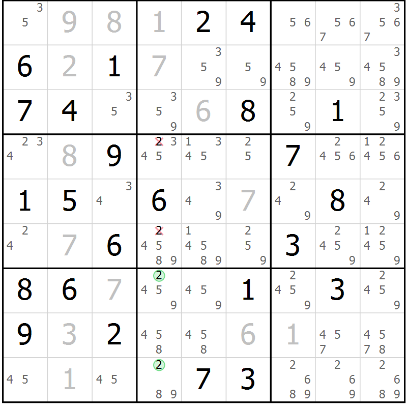 Position des candidats pour la solution de la Gr 48 page 51 du magazine de sudoku Maestro n° 104