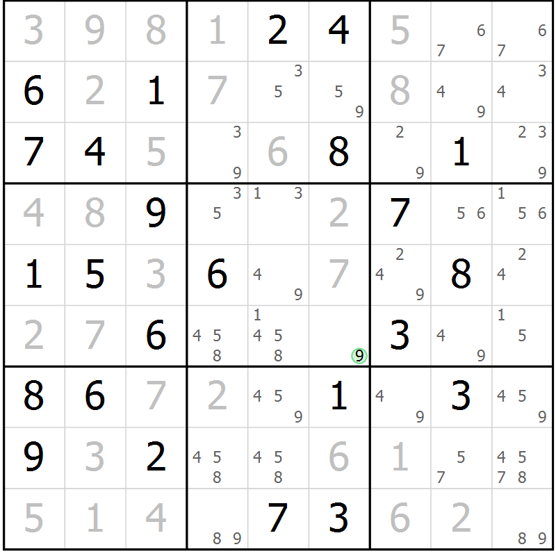 Position des candidats pour la solution de la Gr 48 page 51 du magazine de sudoku Maestro n° 104