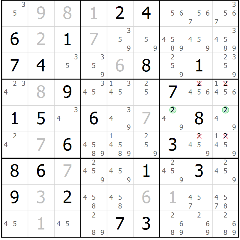 Position des candidats pour la solution de la Gr 48 page 51 du magazine de sudoku Maestro n° 104