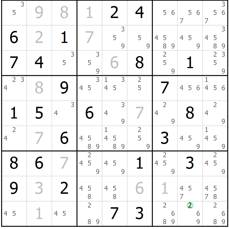 Position des candidats pour la solution de la Gr 48 page 51 du magazine de sudoku Maestro n° 104