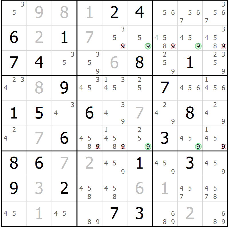 Position des candidats pour la solution de la Gr 48 page 51 du magazine de sudoku Maestro n° 104