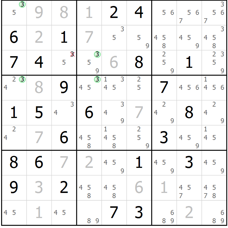 Position des candidats pour la solution de la Gr 48 page 51 du magazine de sudoku Maestro n° 104