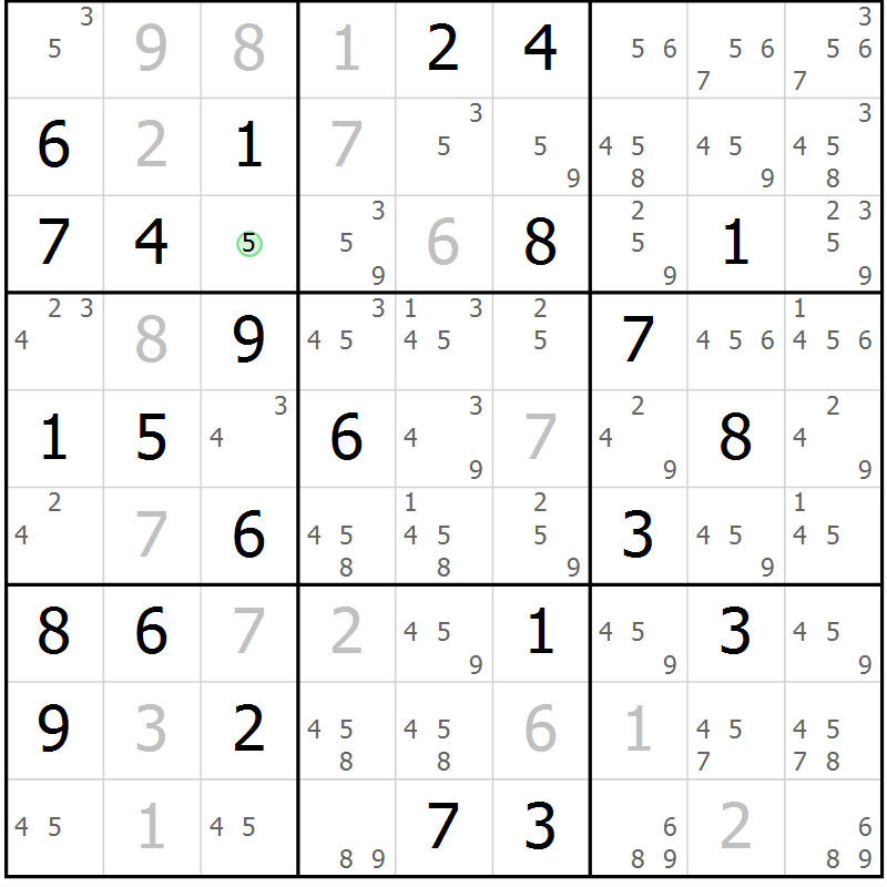 Position des candidats pour la solution de la Gr 48 page 51 du magazine de sudoku Maestro n° 104