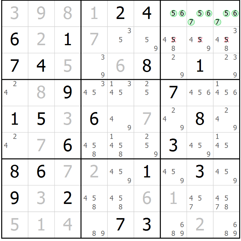 Position des candidats pour la solution de la Gr 48 page 51 du magazine de sudoku Maestro n° 104