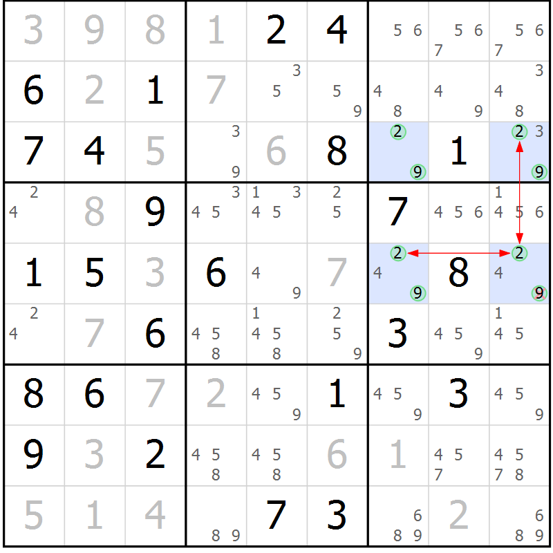 Position des candidats pour la solution de la Gr 48 page 51 du magazine de sudoku Maestro n° 104