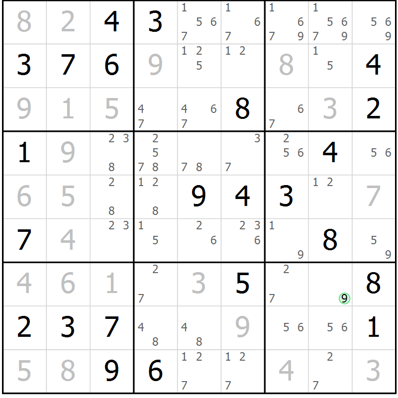 Position des candidats pour la solution de la Gr 49 page 52 du magazine de sudoku Maestro n° 104