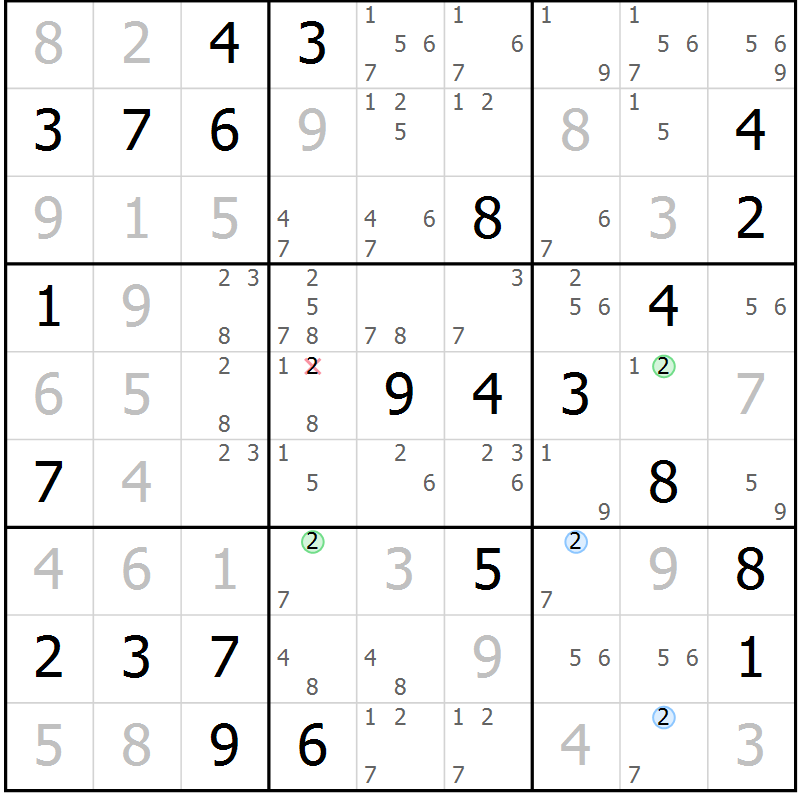Position des candidats pour la solution de la Gr 49 page 52 du magazine de sudoku Maestro n° 104