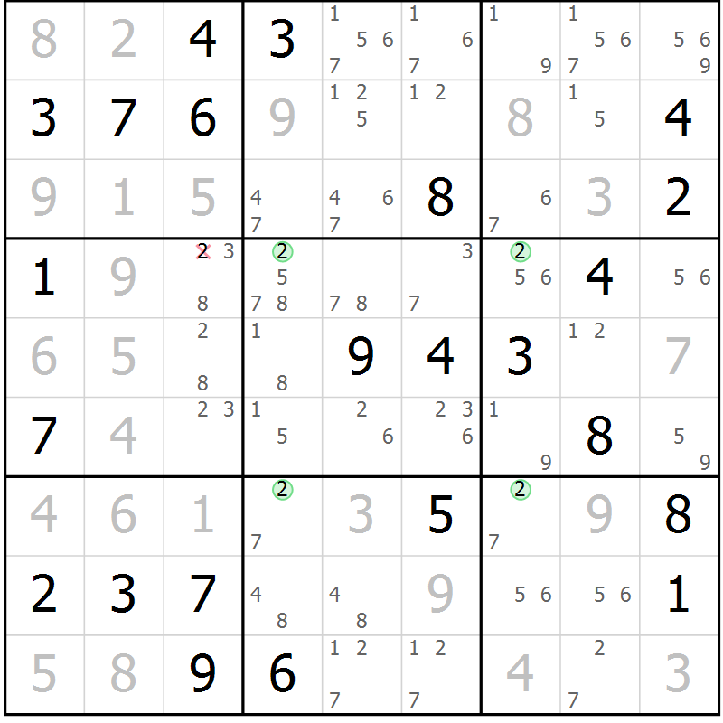 Position des candidats pour la solution de la Gr 49 page 52 du magazine de sudoku Maestro n° 104