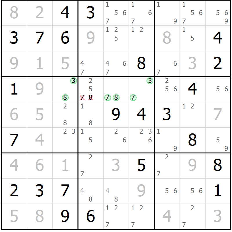 Position des candidats pour la solution de la Gr 49 page 52 du magazine de sudoku Maestro n° 104