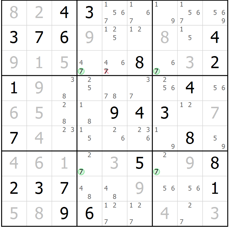 Position des candidats pour la solution de la Gr 49 page 52 du magazine de sudoku Maestro n° 104