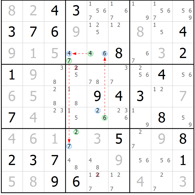 Position des candidats pour la solution de la Gr 49 page 52 du magazine de sudoku Maestro n° 104