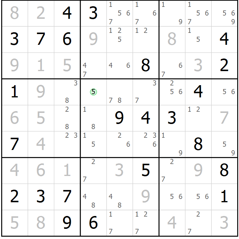 Position des candidats pour la solution de la Gr 49 page 52 du magazine de sudoku Maestro n° 104