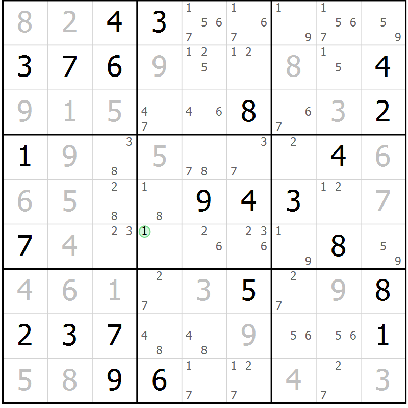 Position des candidats pour la solution de la Gr 49 page 52 du magazine de sudoku Maestro n° 104