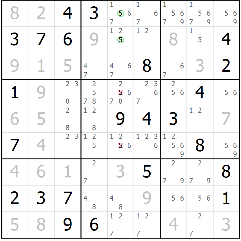 Position des candidats pour la solution de la Gr 49 page 52 du magazine de sudoku Maestro n° 104