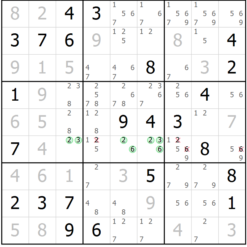 Position des candidats pour la solution de la Gr 49 page 52 du magazine de sudoku Maestro n° 104