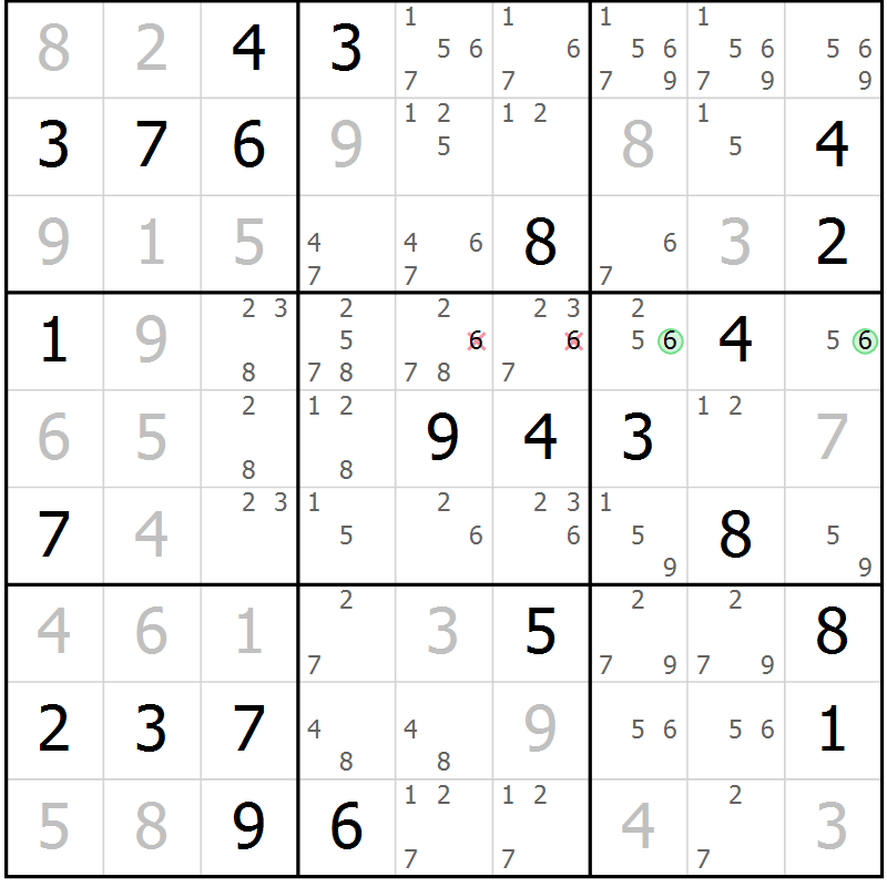 Position des candidats pour la solution de la Gr 49 page 52 du magazine de sudoku Maestro n° 104