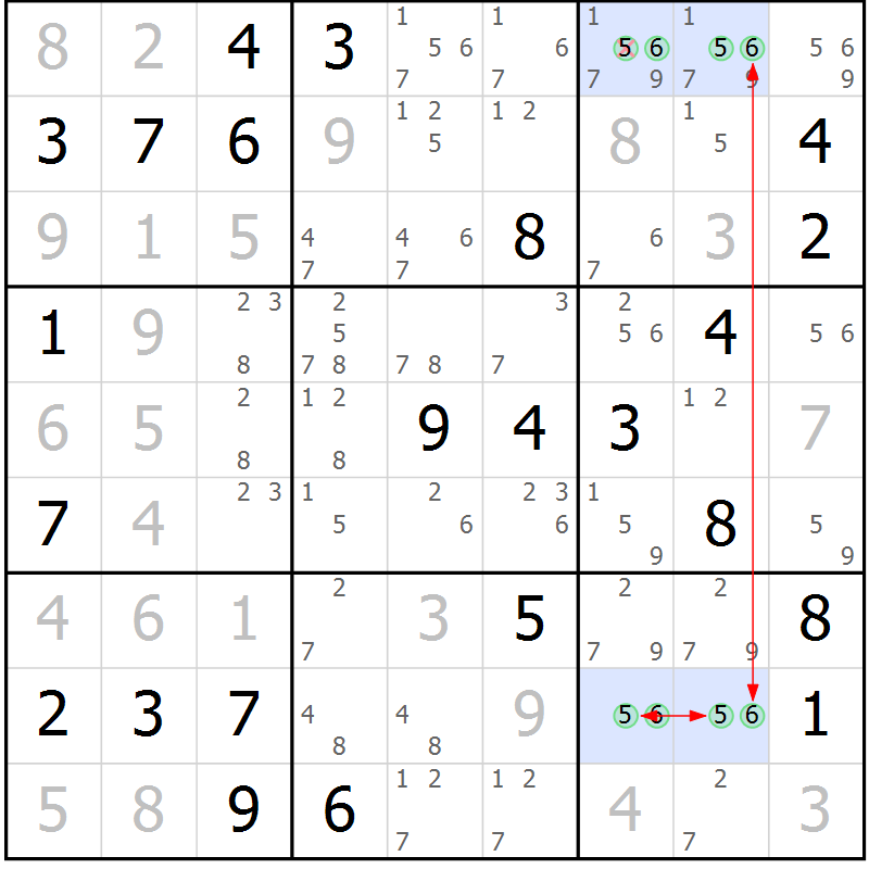 Position des candidats pour la solution de la Gr 49 page 52 du magazine de sudoku Maestro n° 104