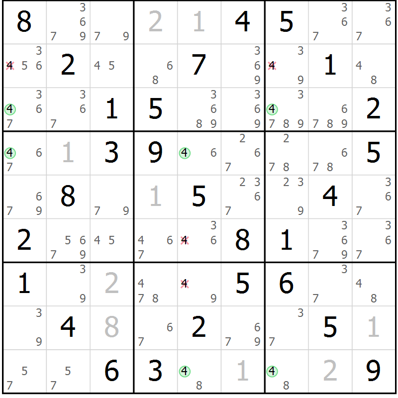 Position des candidats pour la solution de la Gr 5 page 8 du magazine de sudoku Maestro n° 104