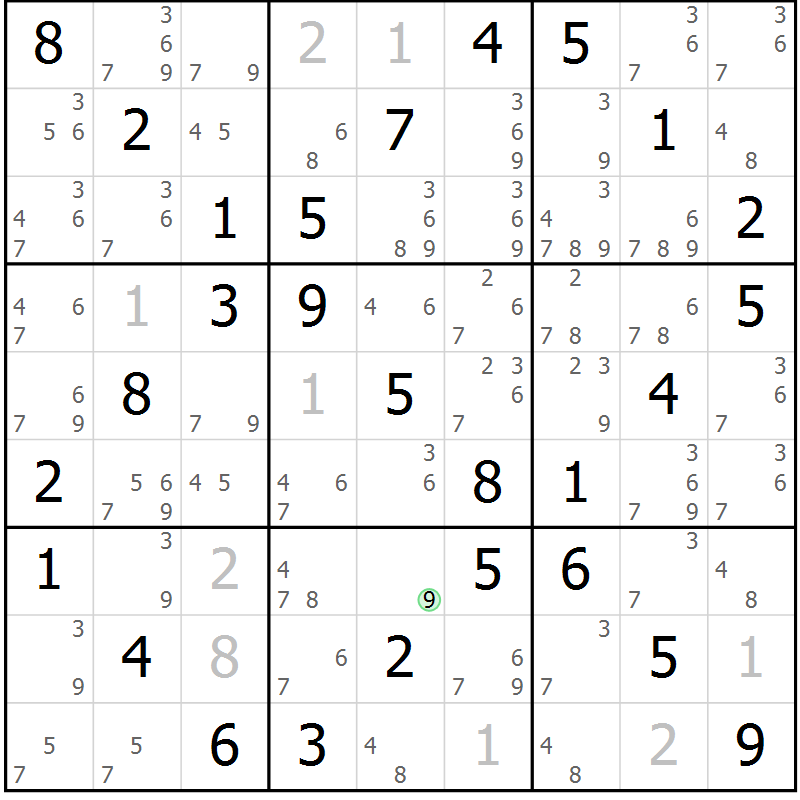 Position des candidats pour la solution de la Gr 5 page 8 du magazine de sudoku Maestro n° 104