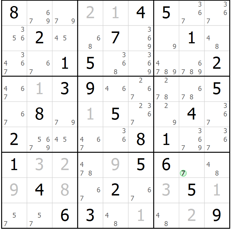 Position des candidats pour la solution de la Gr 5 page 8 du magazine de sudoku Maestro n° 104
