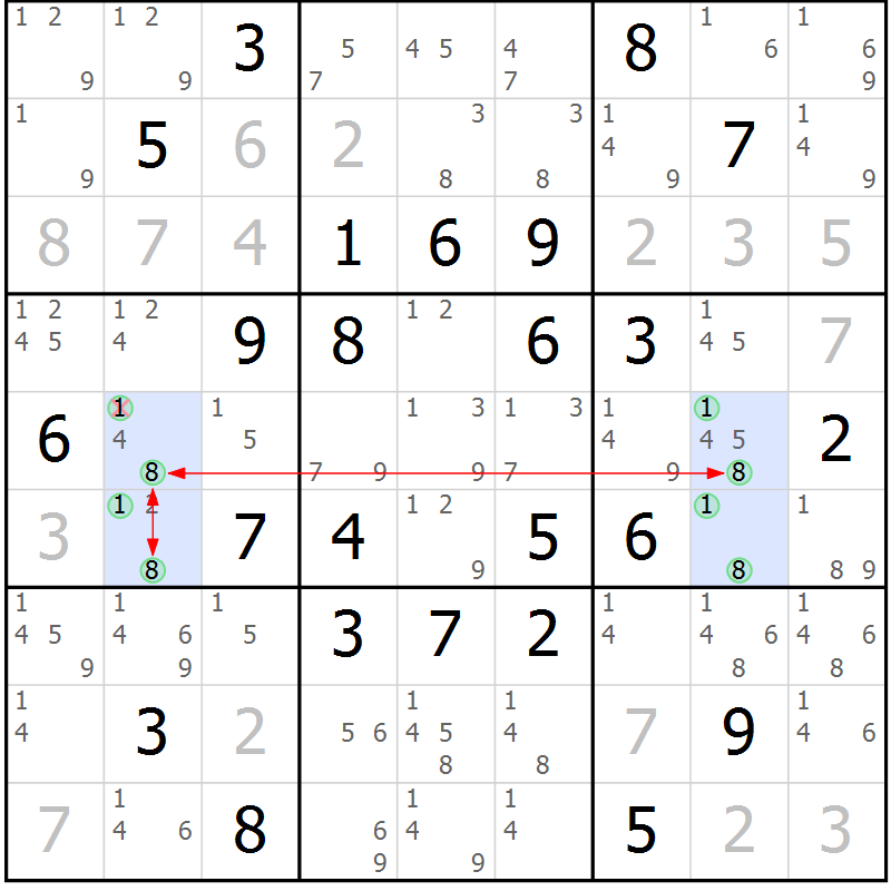 Position des candidats pour la solution de la Gr 50 page 53 du magazine de sudoku Maestro n° 104