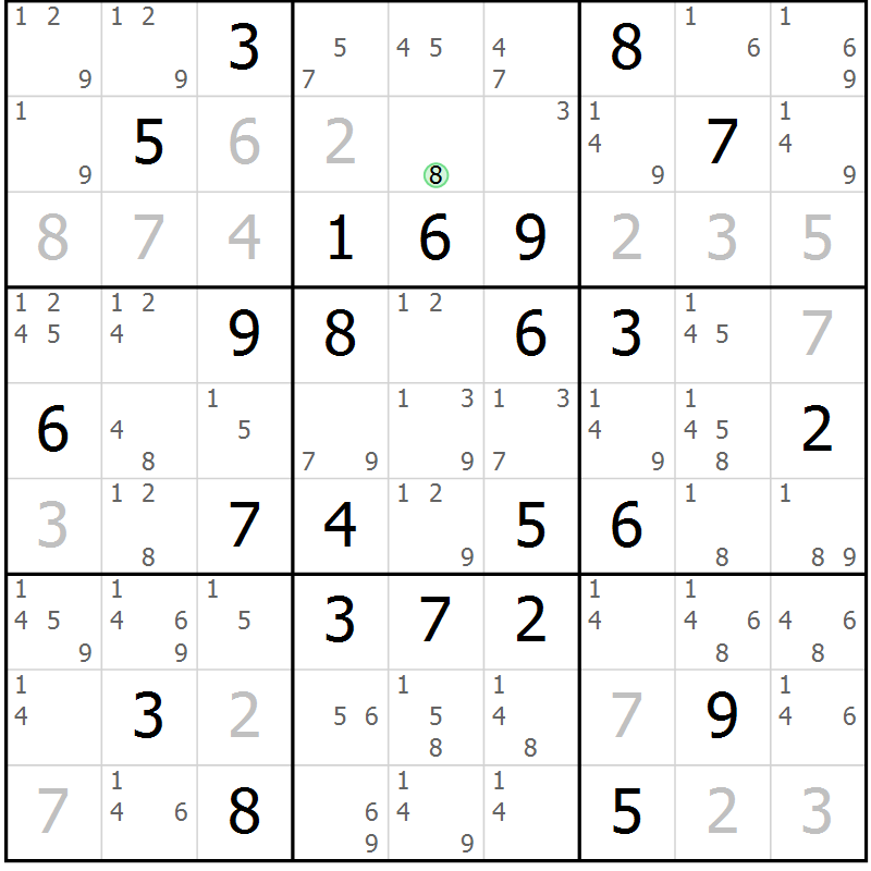 Position des candidats pour la solution de la Gr 50 page 53 du magazine de sudoku Maestro n° 104