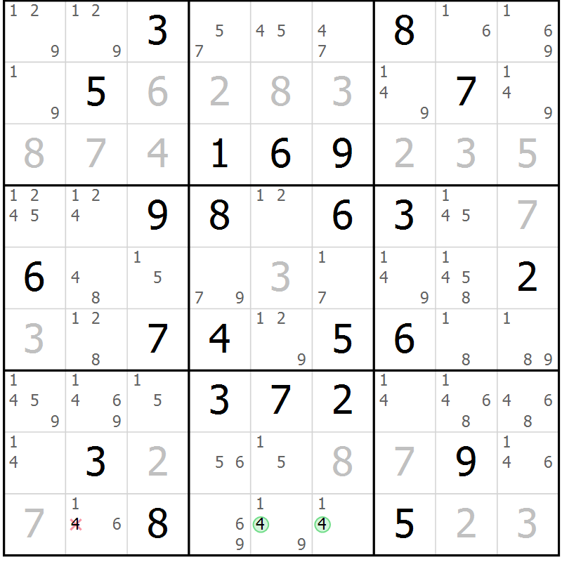 Position des candidats pour la solution de la Gr 50 page 53 du magazine de sudoku Maestro n° 104