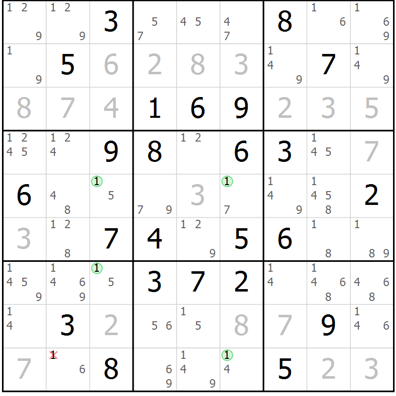 Position des candidats pour la solution de la Gr 50 page 53 du magazine de sudoku Maestro n° 104