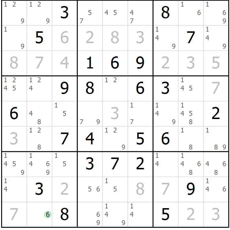Position des candidats pour la solution de la Gr 50 page 53 du magazine de sudoku Maestro n° 104