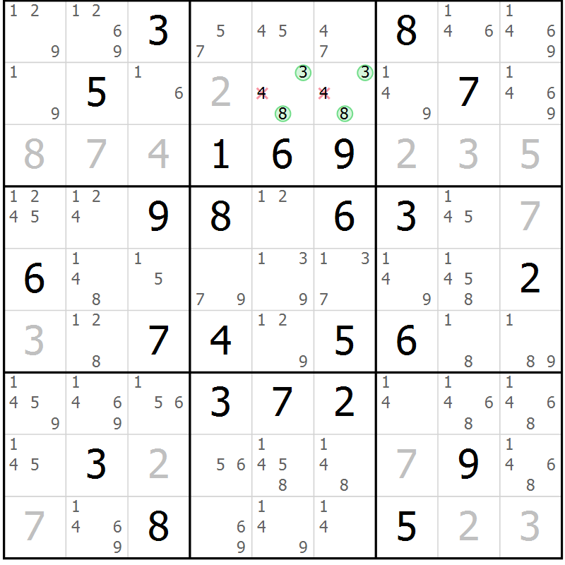 Position des candidats pour la solution de la Gr 50 page 53 du magazine de sudoku Maestro n° 104