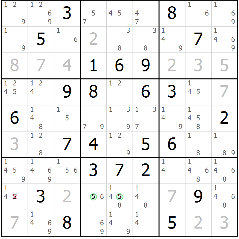 Position des candidats pour la solution de la Gr 50 page 53 du magazine de sudoku Maestro n° 104