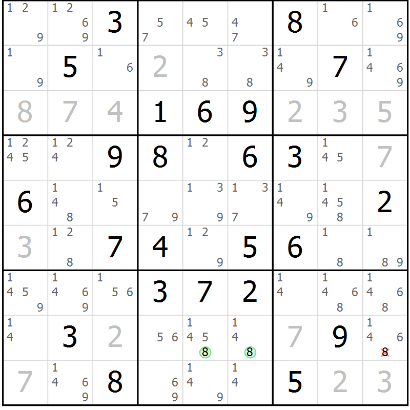 Position des candidats pour la solution de la Gr 50 page 53 du magazine de sudoku Maestro n° 104