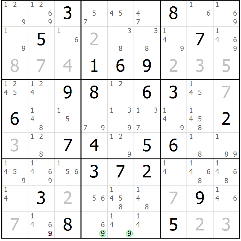 Position des candidats pour la solution de la Gr 50 page 53 du magazine de sudoku Maestro n° 104