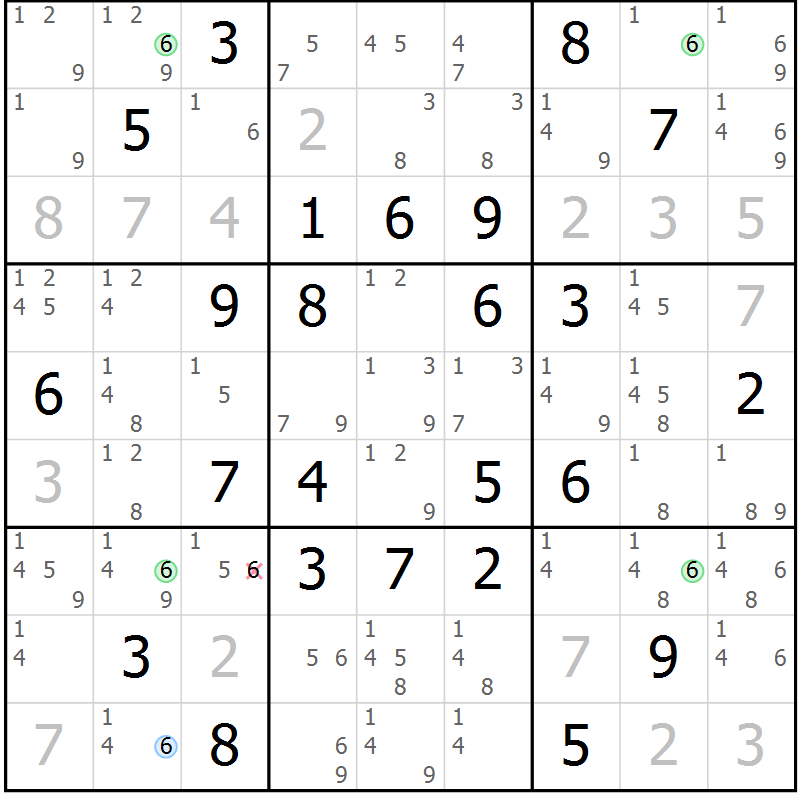 Position des candidats pour la solution de la Gr 50 page 53 du magazine de sudoku Maestro n° 104