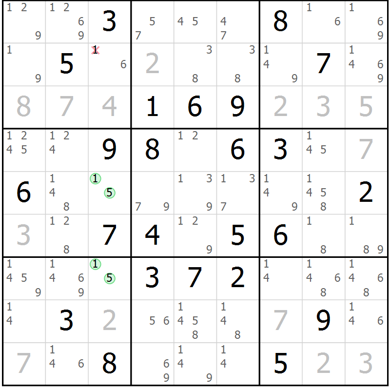 Position des candidats pour la solution de la Gr 50 page 53 du magazine de sudoku Maestro n° 104