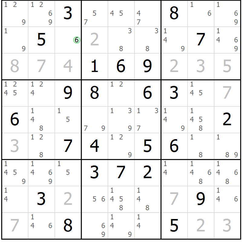 Position des candidats pour la solution de la Gr 50 page 53 du magazine de sudoku Maestro n° 104