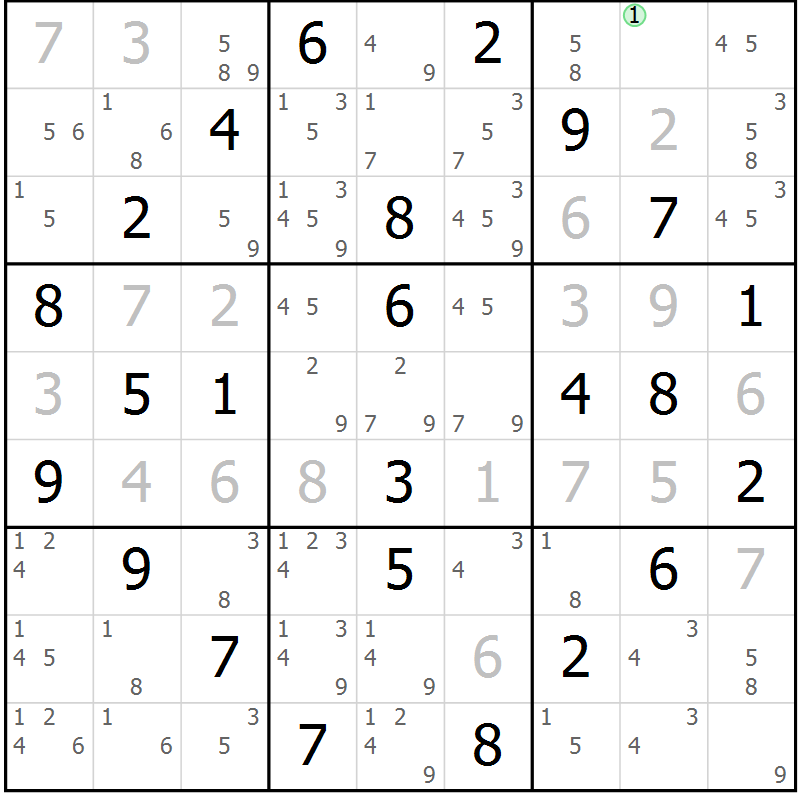 Position des candidats pour la solution de la Gr 51 page 54 du magazine de sudoku Maestro n° 104
