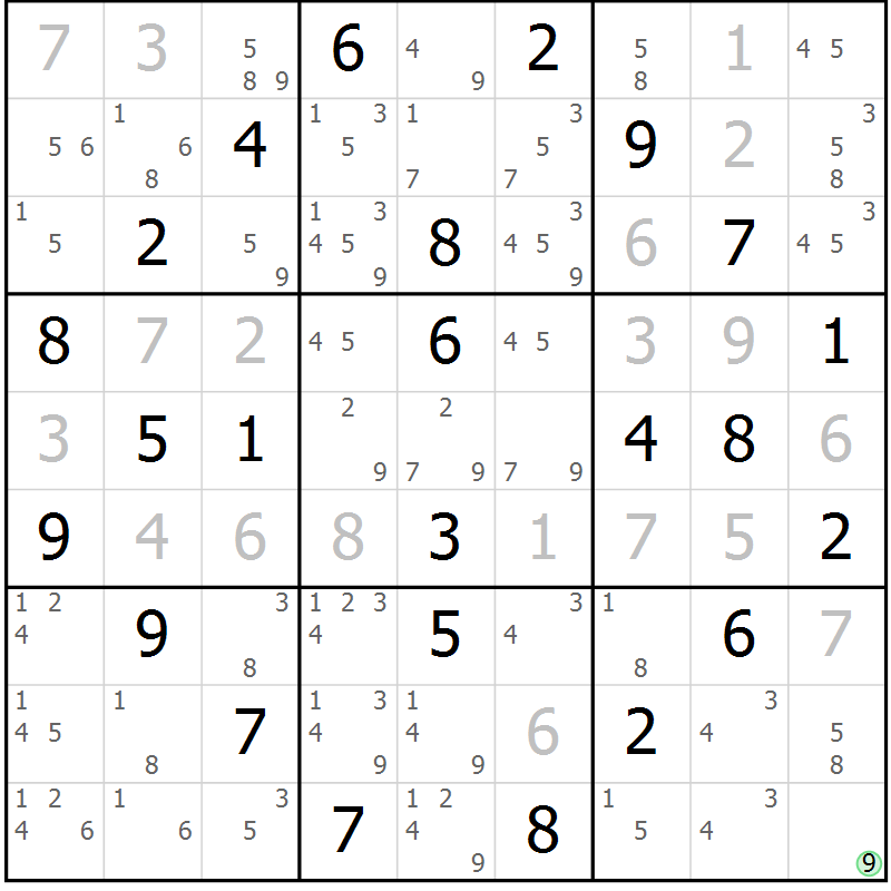 Position des candidats pour la solution de la Gr 51 page 54 du magazine de sudoku Maestro n° 104
