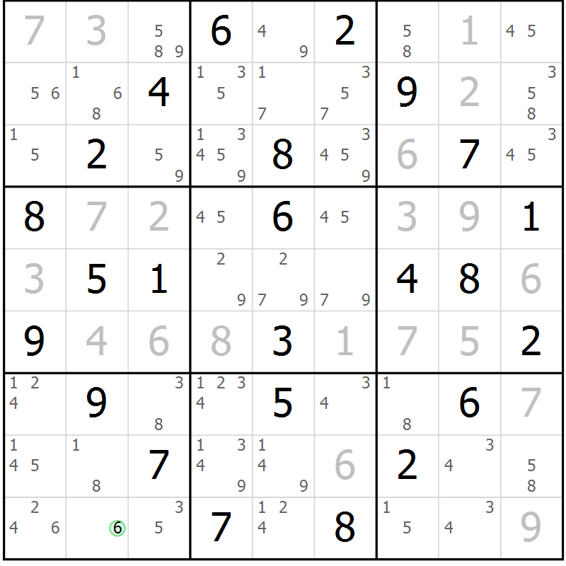 Position des candidats pour la solution de la Gr 51 page 54 du magazine de sudoku Maestro n° 104