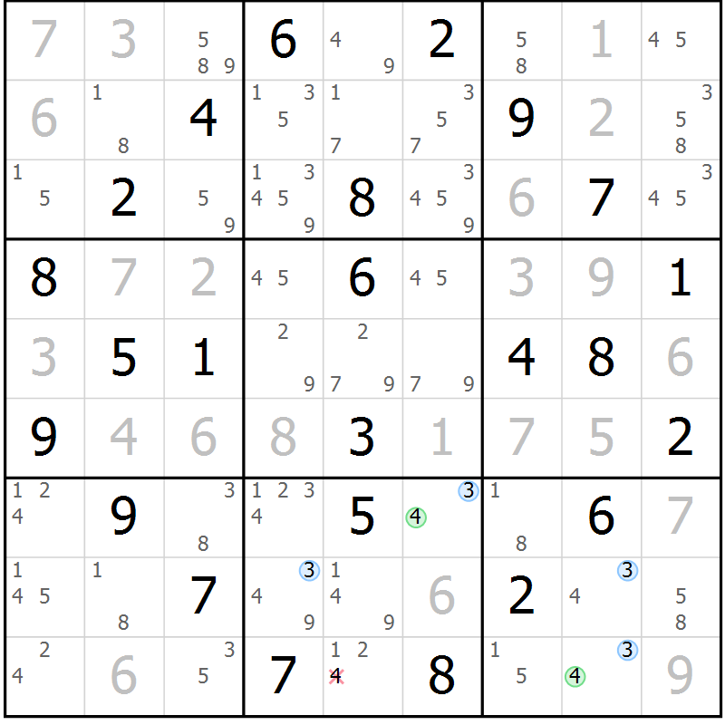 Position des candidats pour la solution de la Gr 51 page 54 du magazine de sudoku Maestro n° 104