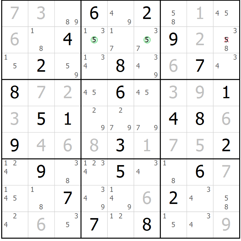 Position des candidats pour la solution de la Gr 51 page 54 du magazine de sudoku Maestro n° 104