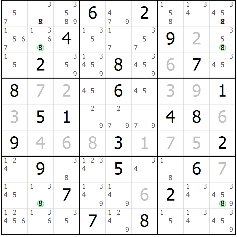 Position des candidats pour la solution de la Gr 51 page 54 du magazine de sudoku Maestro n° 104
