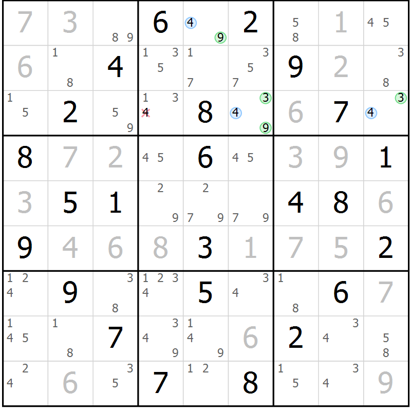 Position des candidats pour la solution de la Gr 51 page 54 du magazine de sudoku Maestro n° 104