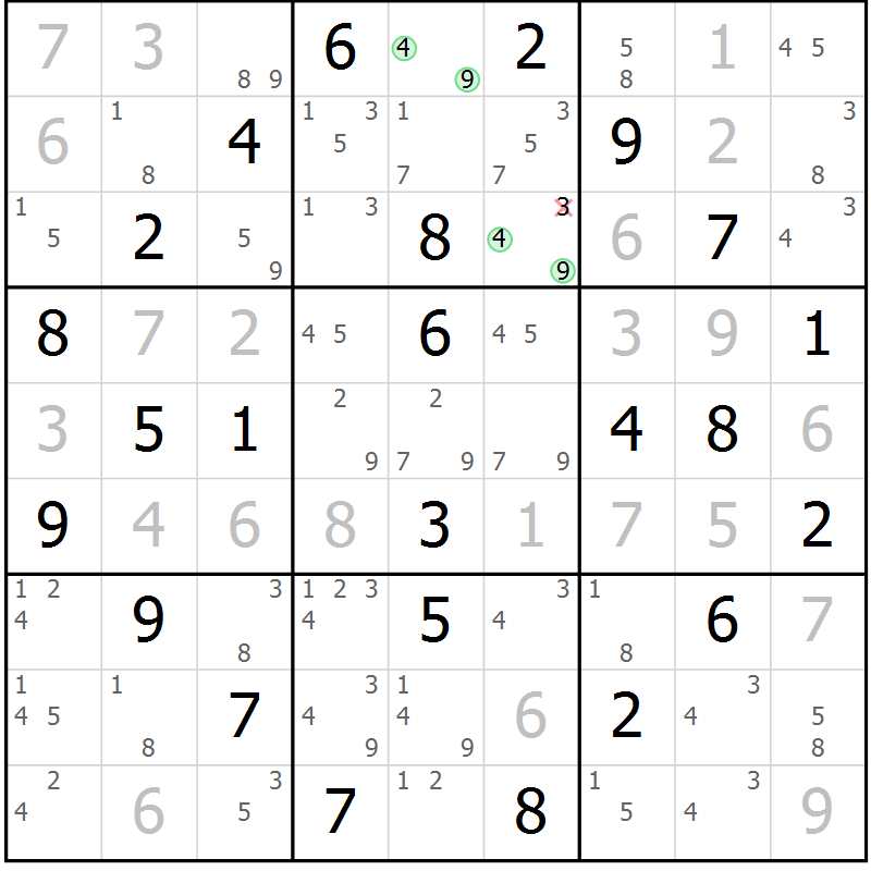 Position des candidats pour la solution de la Gr 51 page 54 du magazine de sudoku Maestro n° 104