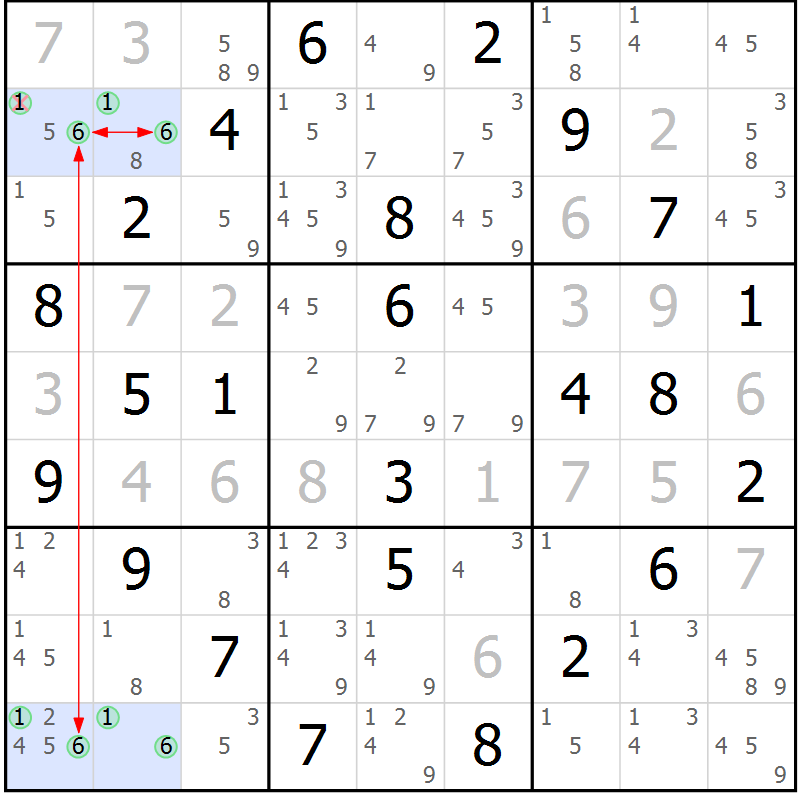 Position des candidats pour la solution de la Gr 51 page 54 du magazine de sudoku Maestro n° 104