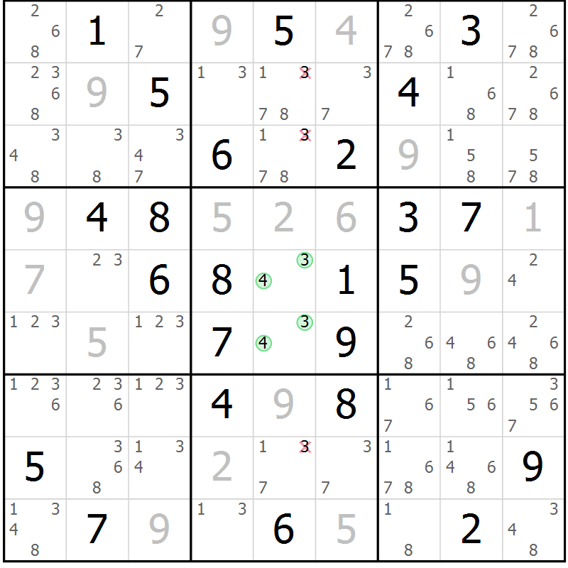 Position des candidats pour la solution de la Gr 52 page 55 du magazine de sudoku Maestro n° 104