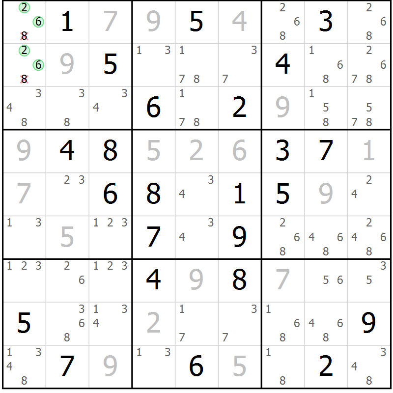 Position des candidats pour la solution de la Gr 52 page 55 du magazine de sudoku Maestro n° 104
