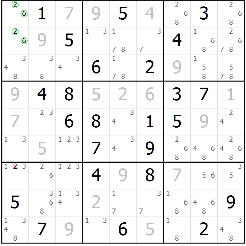 Position des candidats pour la solution de la Gr 52 page 55 du magazine de sudoku Maestro n° 104