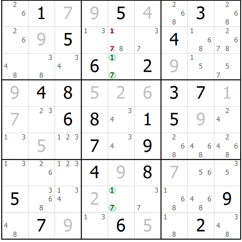 Position des candidats pour la solution de la Gr 52 page 55 du magazine de sudoku Maestro n° 104